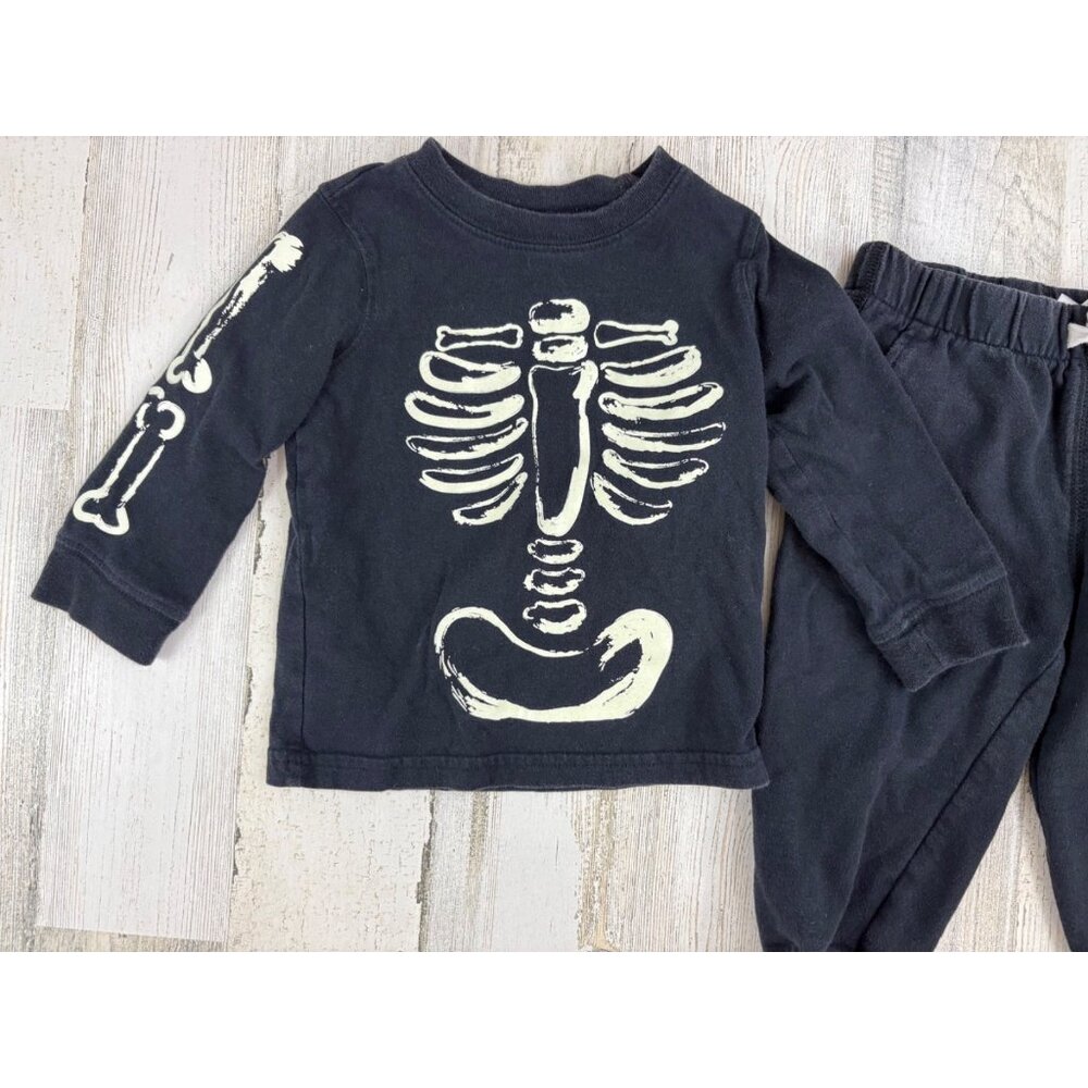 Carters Baby Boys Sz 12 to 18 M Skeleton Long Sleeve Shirt Black Pants Halloween - Picture 2 of 9